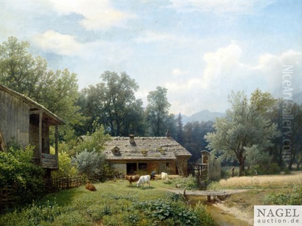 Bauerngehoft In Sommerlandschaft Oil Painting by Hermann Pohle the Elder