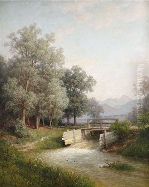 Sommerliche Flusslandschaft Mit Stauwehr Oil Painting by Hermann Pohle the Elder