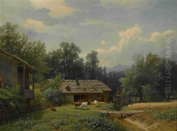 Bauerngehoft In Sommerlandschaft by Hermann Pohle the Elder