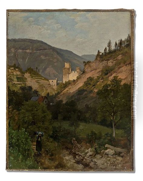 Blick Auf Malerisches Tal Mit Schlosschen, Terrassen Und Hugelhorizont Oil Painting by Hermann Pohle the Elder