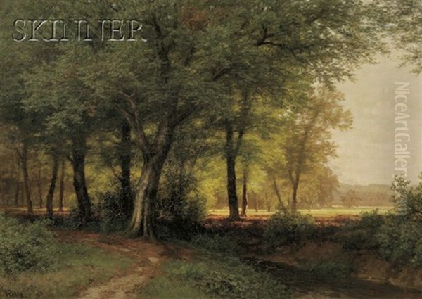 Stream At Field's Edge Oil Painting by Hermann Pohle the Elder