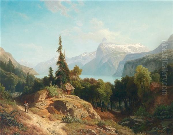 Vierwaldstattersee Oil Painting by Hermann Pohle the Elder