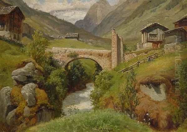 Hochalpental In Tirol Oil Painting by Hermann Pohle the Elder