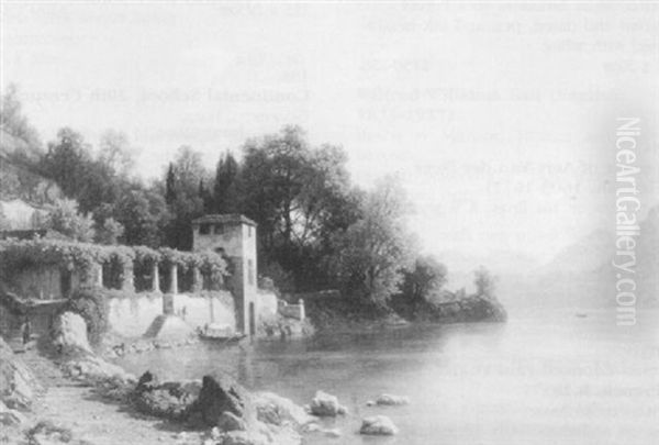 Villa On The Lakeside Oil Painting by Hermann Pohle the Elder