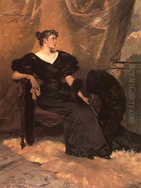 A Woman In A Black Dress Oil Painting by Hermann Emil Pohle the Younger