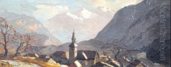 Village En Vanoise Oil Painting by Lucien Poignant