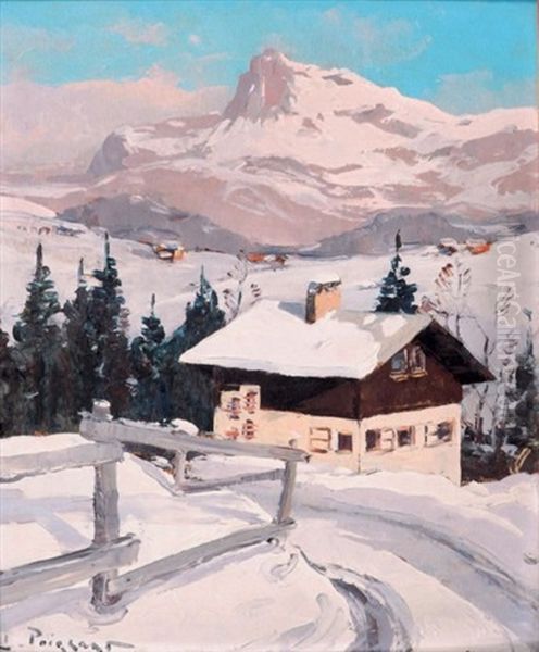 Chalets A Megeve Oil Painting by Lucien Poignant