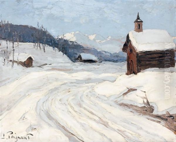 Chapelle Dans Un Paysage De Montagne Enneige Oil Painting by Lucien Poignant