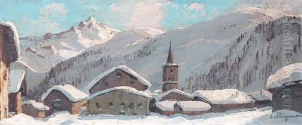 Val D'isere Sous La Neige Oil Painting by Lucien Poignant