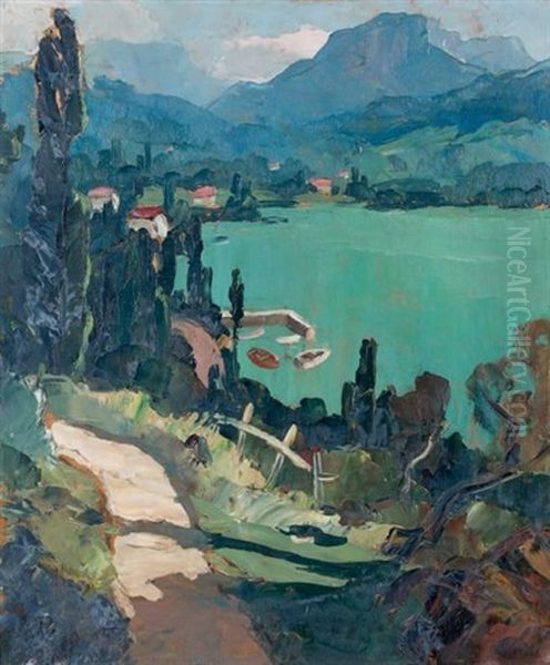 Lac Du Bourget A Tesserves Oil Painting by Lucien Poignant