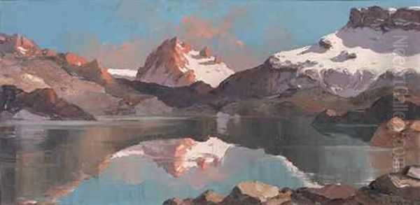 Le Lac Au Col De La Vanoise, Pralognant Oil Painting by Lucien Poignant