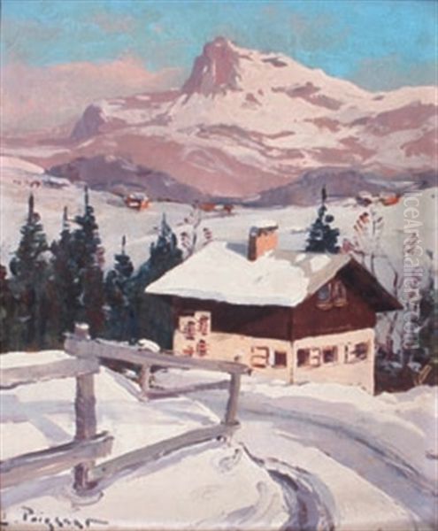 Chalets A Megeve Oil Painting by Lucien Poignant