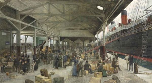 L'embarquement De La Normandie Au Havre Oil Painting by Theophile (fils) Poilpot