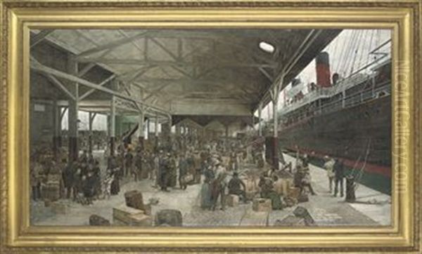 L'embarquement De La Normandie Au Havre Oil Painting by Theophile (fils) Poilpot