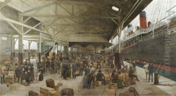 L'embarquement De La Normandie Au Havre Oil Painting by Theophile (fils) Poilpot