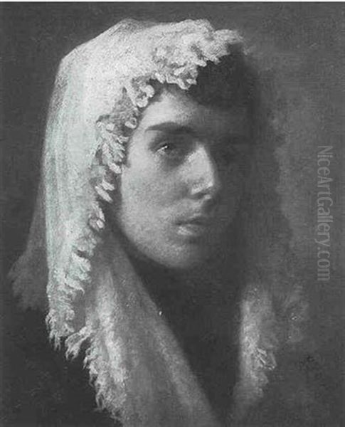 Portrait Of A Young Woman With A White Shawl Oil Painting by Paul E. Poincy