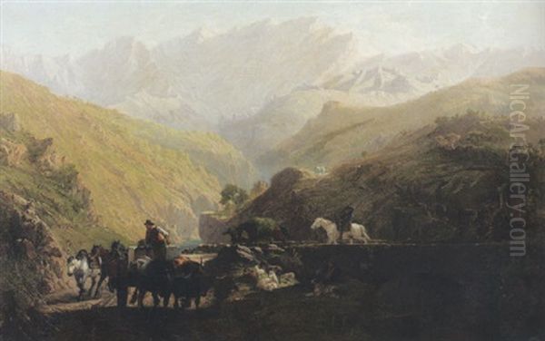 Cave De Marmo A Carrara Oil Painting by Charles H. Poingdestre