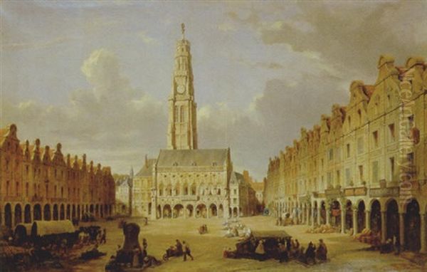 La Grande Place D'arras Oil Painting by Pierre Achille Poirot