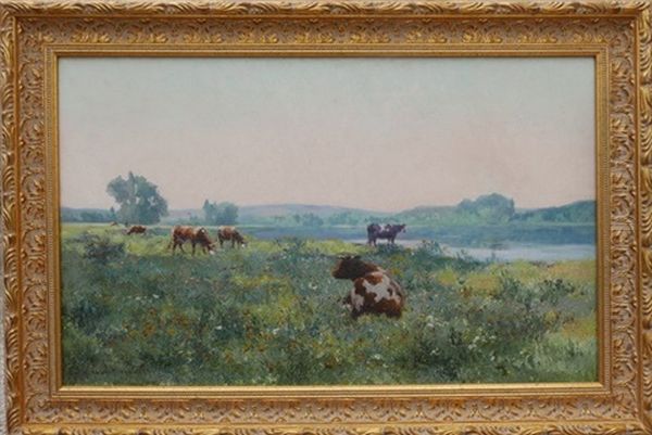 Vaches Au Pre, Devant L'etang Oil Painting by Louis Le Poittevin