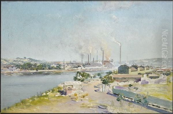 View Over The Cockerill Plant At Seraing Oil Painting by Ivan Pavlovich Pokhitonov