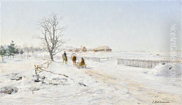 Sunlit Landscape In Winter, Zhabovshchizna Oil Painting by Ivan Pavlovich Pokhitonov