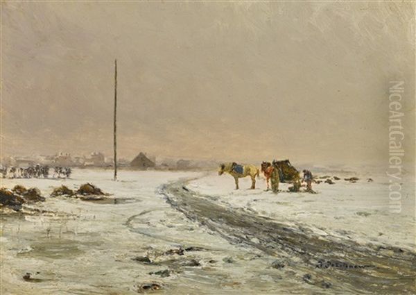 Snow, Bressoux Oil Painting by Ivan Pavlovich Pokhitonov