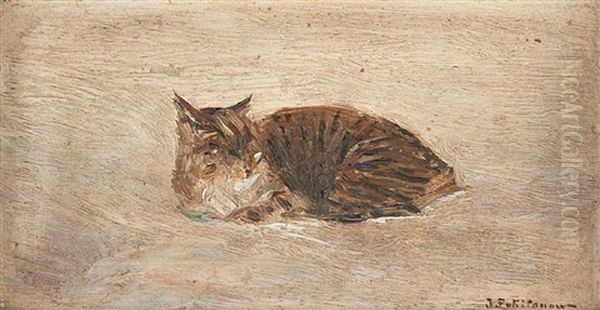 Chat Couche Oil Painting by Ivan Pavlovich Pokhitonov