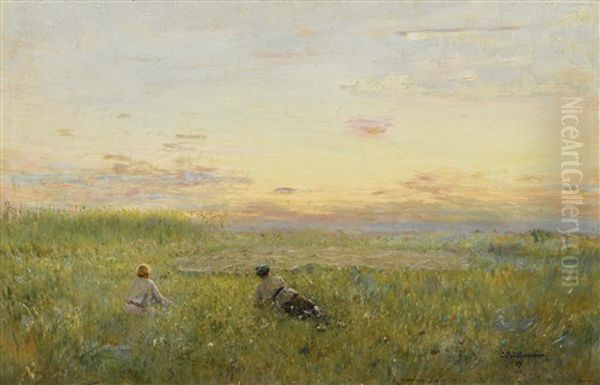 Hunting For Quail In Zhabovshchizna Oil Painting by Ivan Pavlovich Pokhitonov