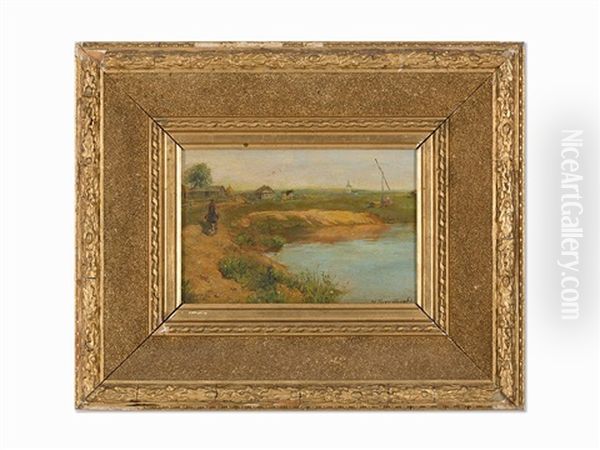 Rural Landscape With Lake Oil Painting by Ivan Pavlovich Pokhitonov