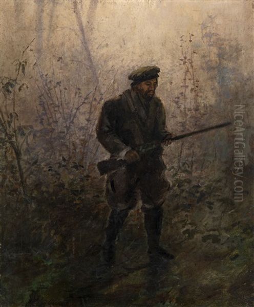 Hunter In The Forest Oil Painting by Ivan Pavlovich Pokhitonov