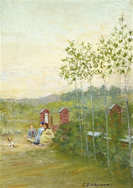 Family Scene At La Panne Oil Painting by Ivan Pavlovich Pokhitonov