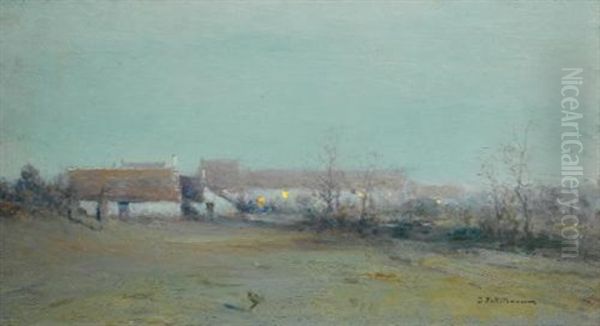 Farm At Dusk Oil Painting by Ivan Pavlovich Pokhitonov