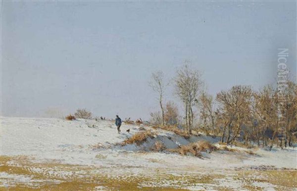 Man Walking His Dog Oil Painting by Ivan Pavlovich Pokhitonov