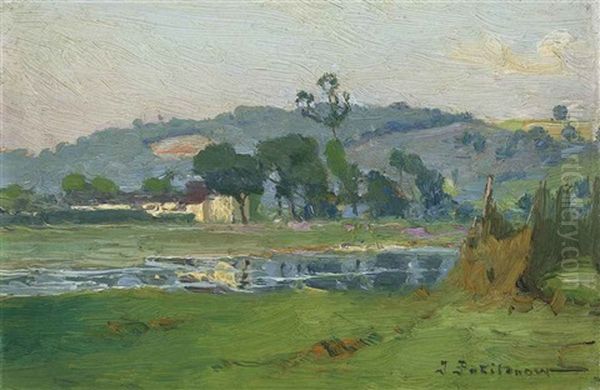 La Meuse A Jupille, Vue De L'ile Lardinois Oil Painting by Ivan Pavlovich Pokhitonov