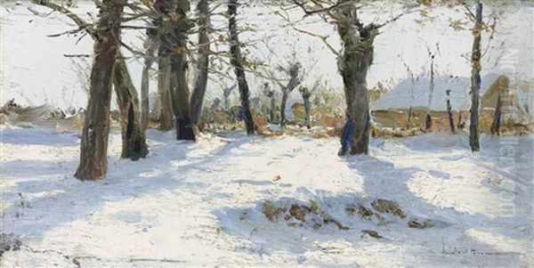 Effet De Neige. Sous-bois A Pau Oil Painting by Ivan Pavlovich Pokhitonov