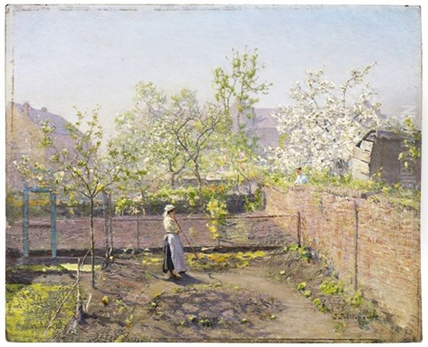 View From A Monastery - Cherries In Bloom Oil Painting by Ivan Pavlovich Pokhitonov