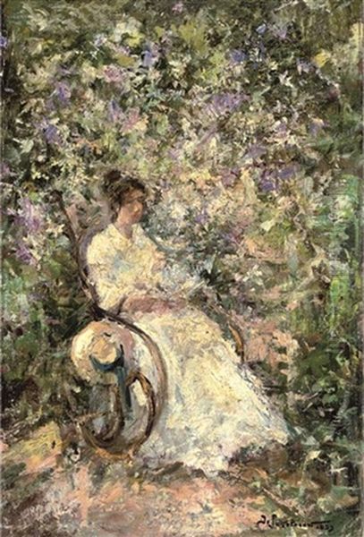 A Lady Seated In A Garden Oil Painting by Ivan Pavlovich Pokhitonov