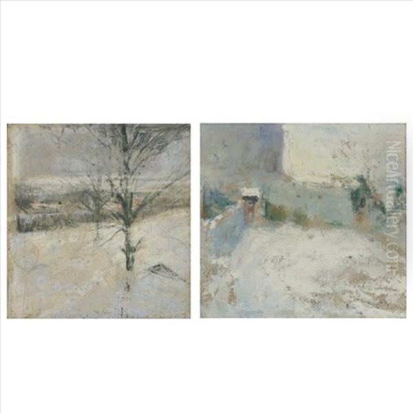 Garden, Rue Du Trone (+ Tree In Winter, Oil On Panel; Pair) Oil Painting by Ivan Pavlovich Pokhitonov