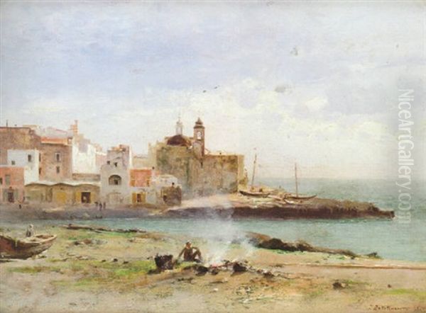 Petit Port A Torre Del Greco Oil Painting by Ivan Pavlovich Pokhitonov