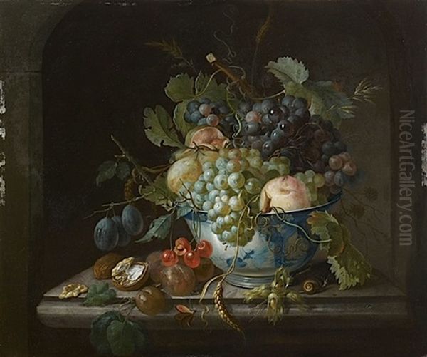 Nature Morte De Fruits Dans Une Coupe Wan-li Posee Sur Un Entablement (in 2 Parts) Oil Painting by Christiaen van Pol