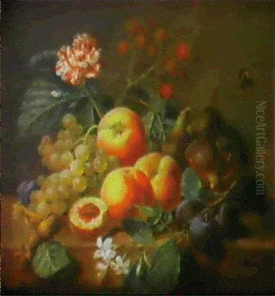 Nature Morte Aux Peches, Figues, Fraises Et Raisins Oil Painting by Christiaen van Pol