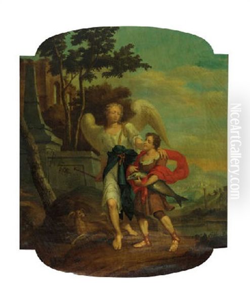 Tobias And The Angel Oil Painting by Heinrich (Hendrick) Pola