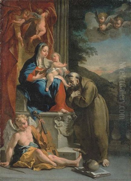 The Madonna And Child With Saint Francis Of Assisi Oil Painting by Francesco Polazzo