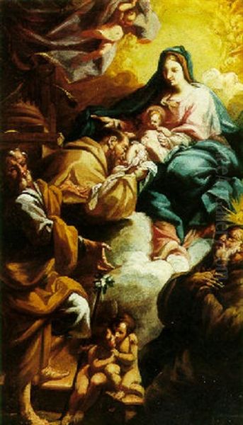 Madonna With Child And Saints Joseph, Francis Of Assisi And Francis Of Paola Oil Painting by Francesco Polazzo