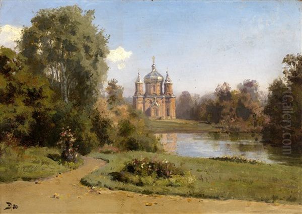 Church By A Lake Oil Painting by Vasili Dimitrievich Polenov