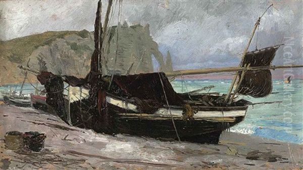 A Fishing Boat In Etretat, Normandy Oil Painting by Vasili Dimitrievich Polenov