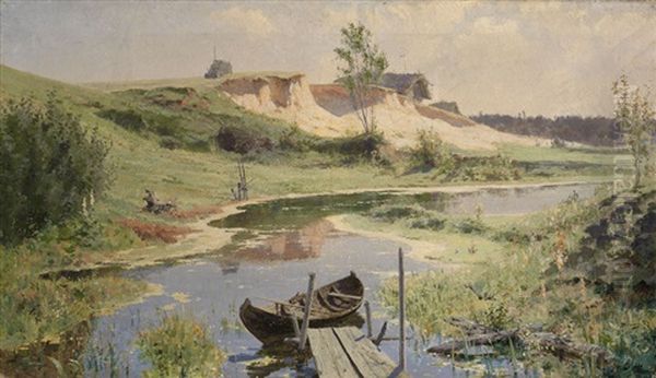 Boat On The River Oil Painting by Vasili Dimitrievich Polenov