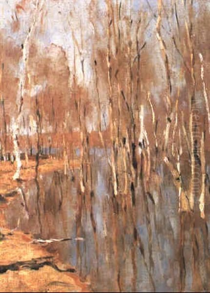 Birches In A Lake (study) Oil Painting by Vasili Dimitrievich Polenov