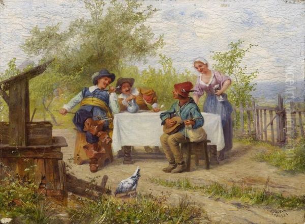 Eine Gesellige Runde. Oil Painting by Adolf Bohm