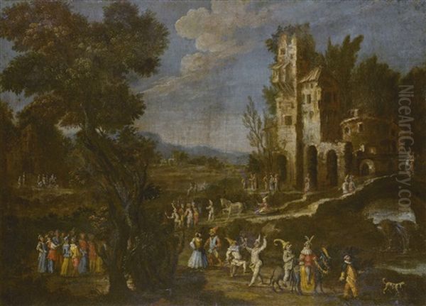 Landscape With Dancing Figures Oil Painting by Gherardo Poli